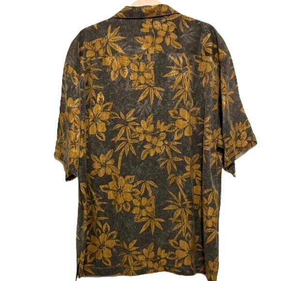 TOMMY BAHAMA Mens XL Silk Button Up Shirt Gray with Brown Tropical Print S/L - Picture 3 of 3